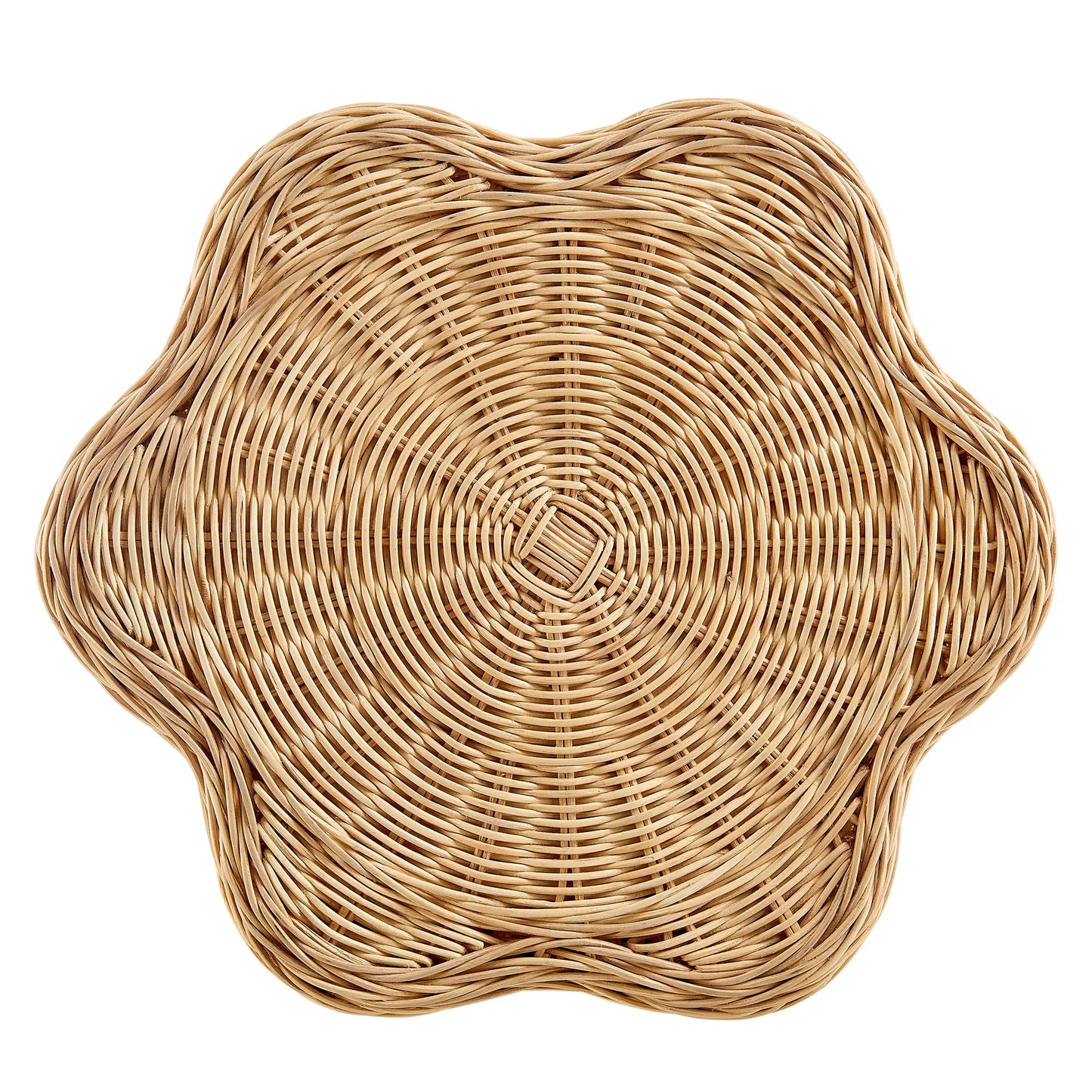 Erika Scalloped Natural Rattan Side Table – Handwoven Boho Accent Table in Natural Finish