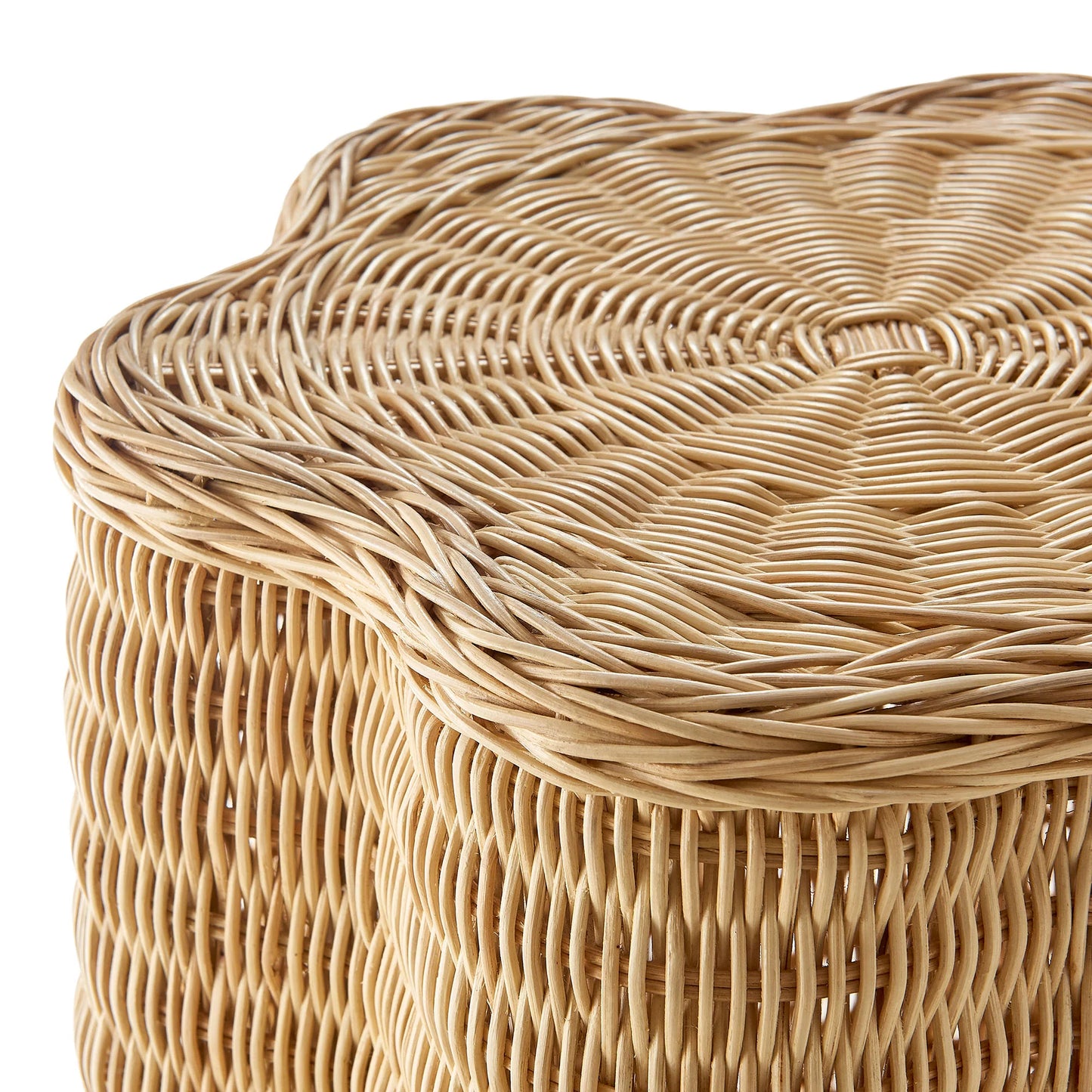Erika Scalloped Natural Rattan Side Table – Handwoven Boho Accent Table in Natural Finish