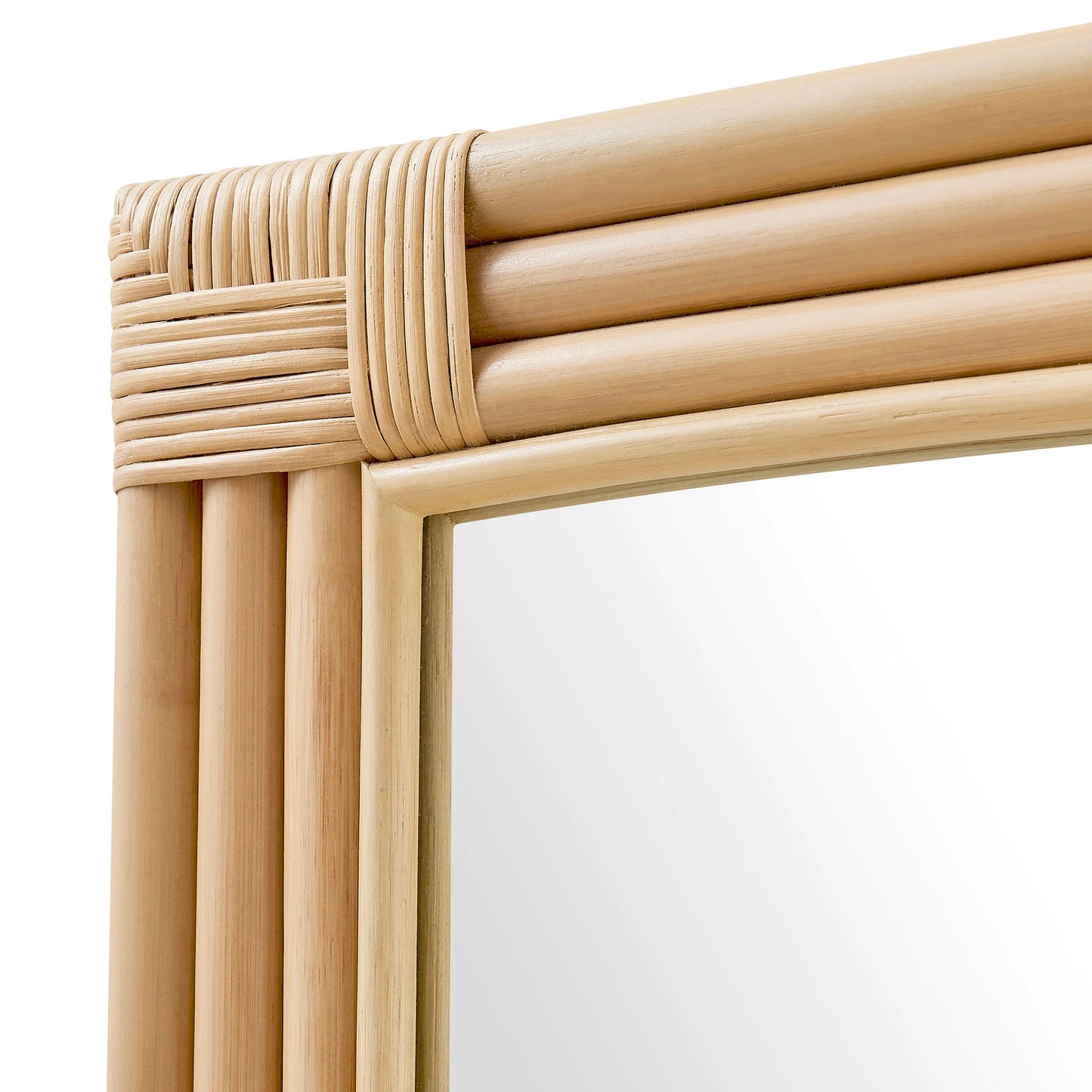 Corsica Curved Rectangle Rattan Wall Mirror in Natural – Handwoven Boho Wall Decor