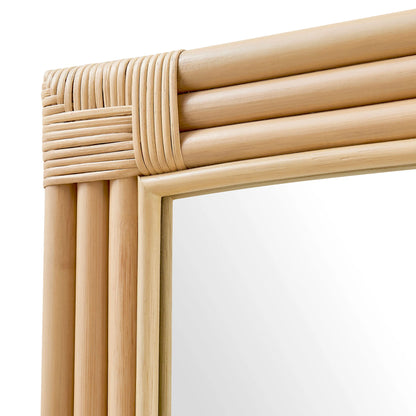 Corsica Curved Rectangle Rattan Wall Mirror in Natural – Handwoven Boho Wall Decor