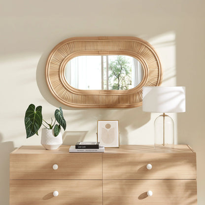 Sovana Oval Rattan Wall Mirror in Natural – Boho Wall Decor with Handwoven Frame
