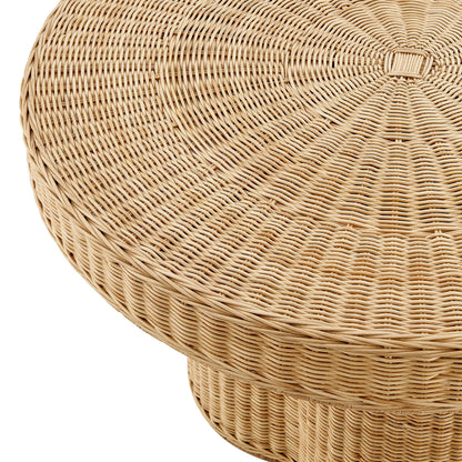 Ainsley 32-Inch Round Natural Rattan Coffee Table – Woven Outdoor & Indoor Accent Table