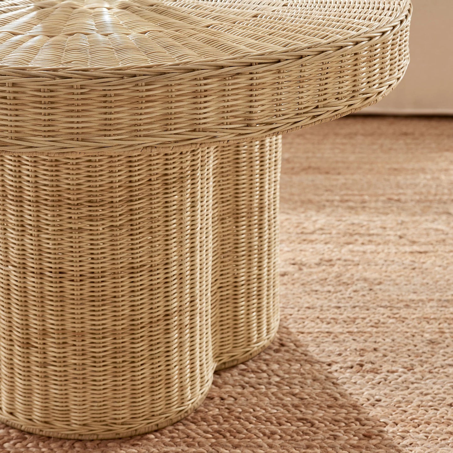 Ainsley 32-Inch Round Natural Rattan Coffee Table – Woven Outdoor & Indoor Accent Table