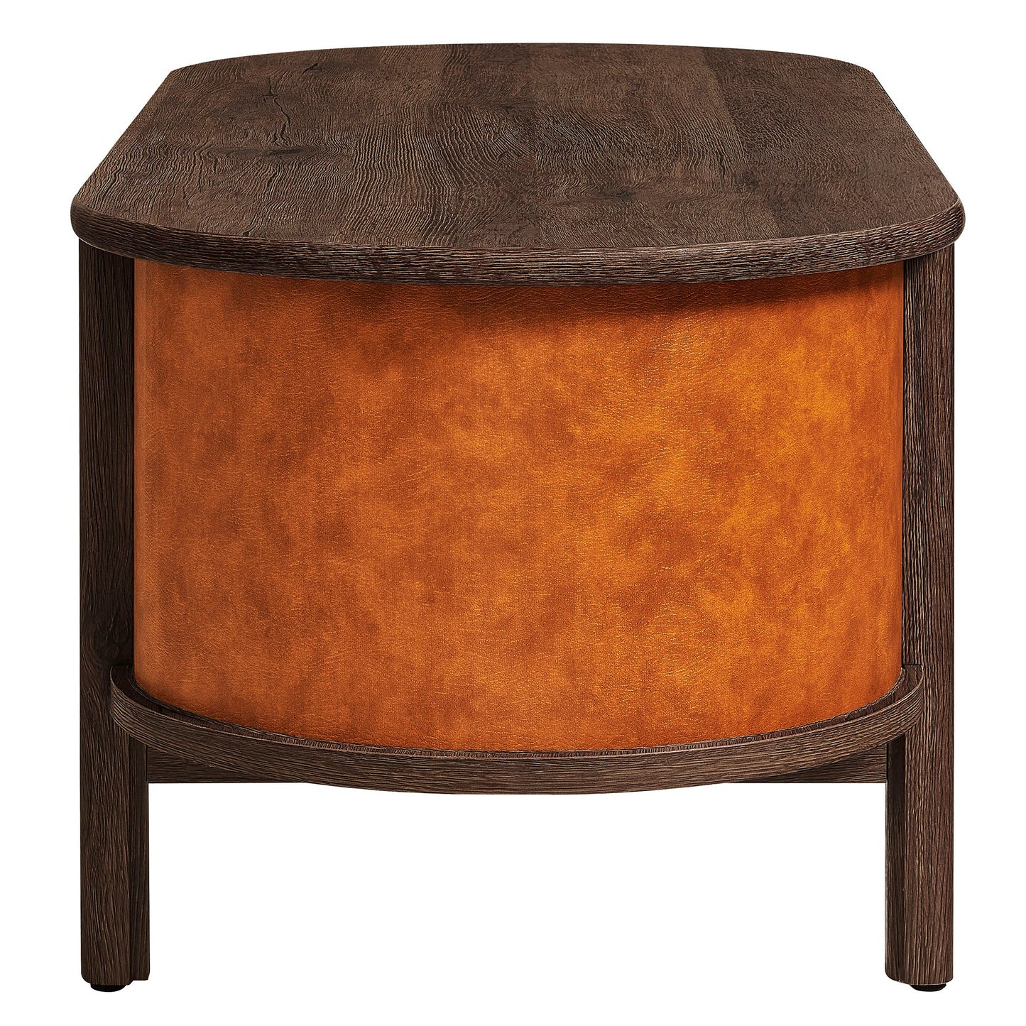 Coralie Curved Vegan Leather Oval Coffee Table in Walnut Tan – Modern Living Room Accent