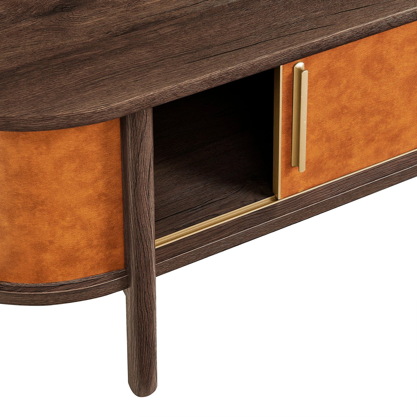 Coralie Curved Vegan Leather Oval Coffee Table in Walnut Tan – Modern Living Room Accent