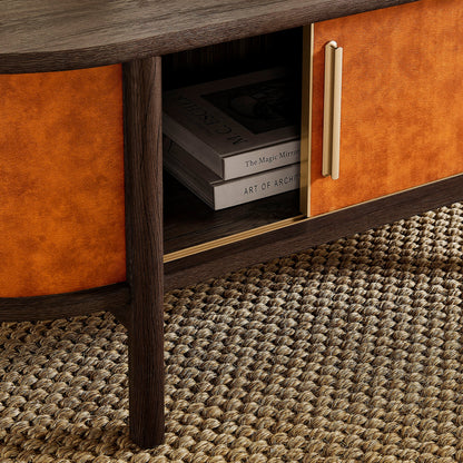 Coralie Curved Vegan Leather Oval Coffee Table in Walnut Tan – Modern Living Room Accent