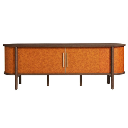 Coralie Curved 71" Vegan Leather Oval TV Stand in Walnut Tan – Modern Media Console