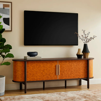 Coralie Curved 71" Vegan Leather Oval TV Stand in Walnut Tan – Modern Media Console