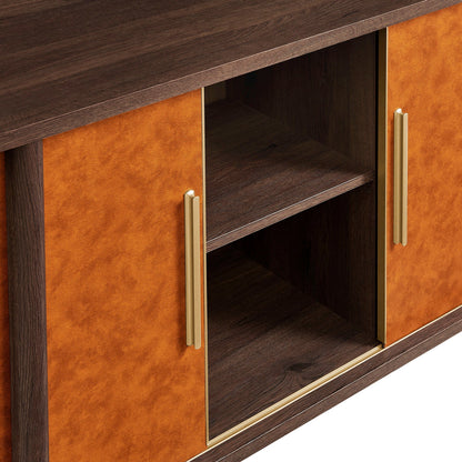 Coralie Curved Vegan Leather Oval Sideboard in Walnut Tan – Elegant Storage Cabinet