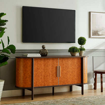 Coralie Curved Vegan Leather Oval Sideboard in Walnut Tan – Elegant Storage Cabinet