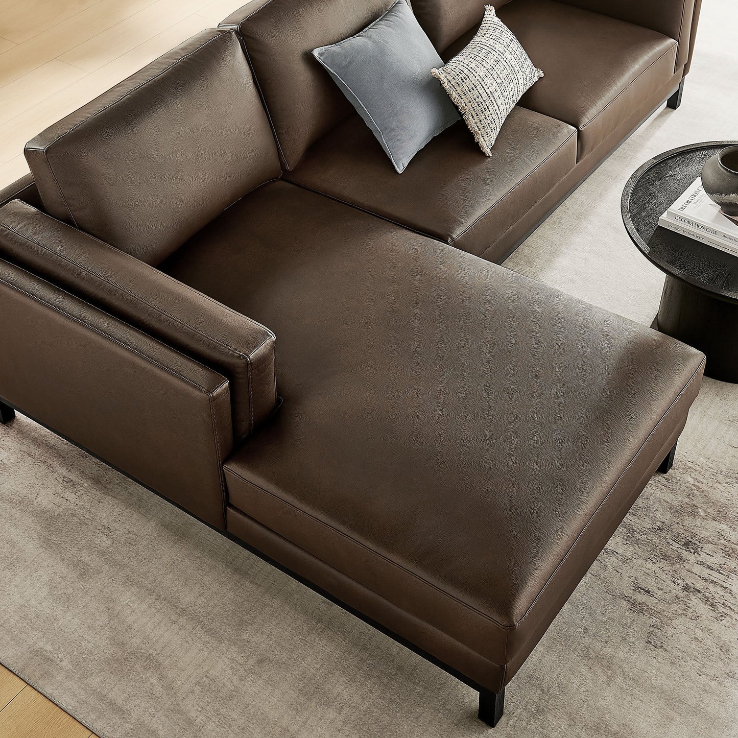 Roscoe Left-Facing Vegan Leather Sectional Sofa – Modern L-Shaped Couch with Chaise Lounge