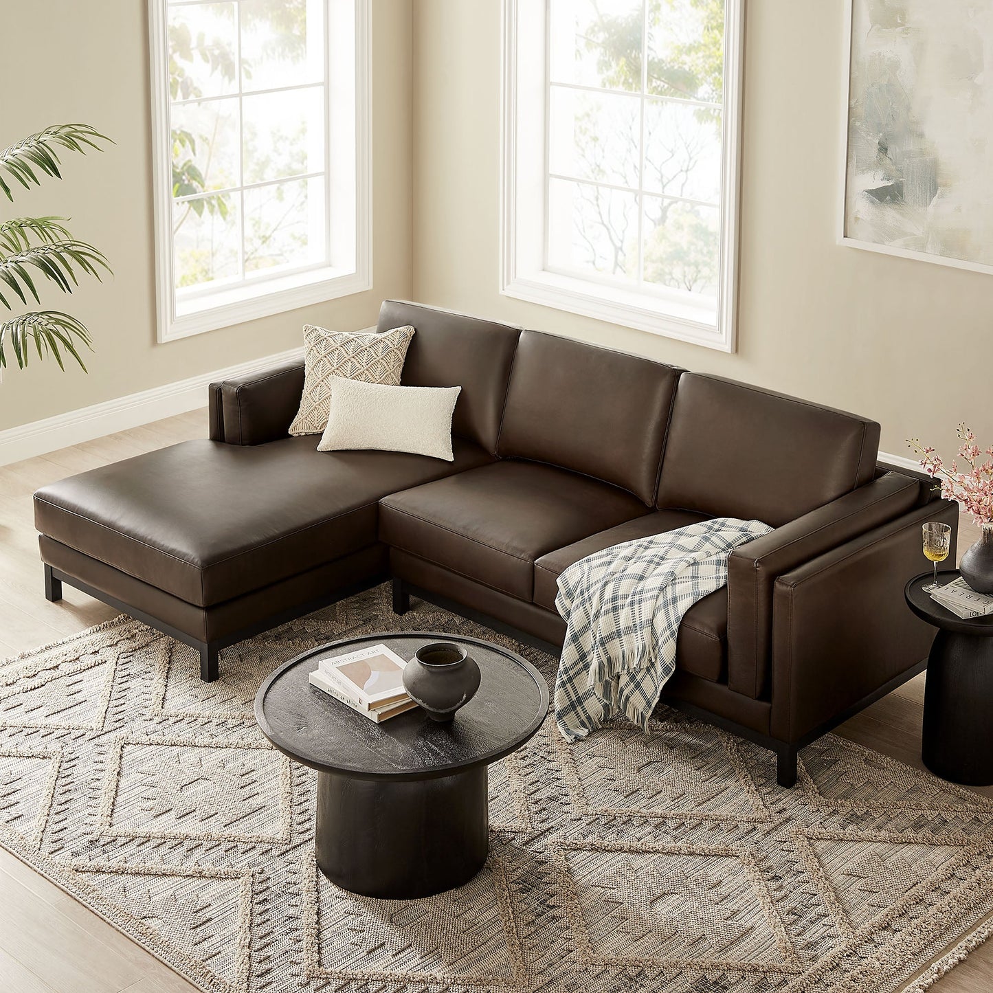 Roscoe Left-Facing Vegan Leather Sectional Sofa – Modern L-Shaped Couch with Chaise Lounge