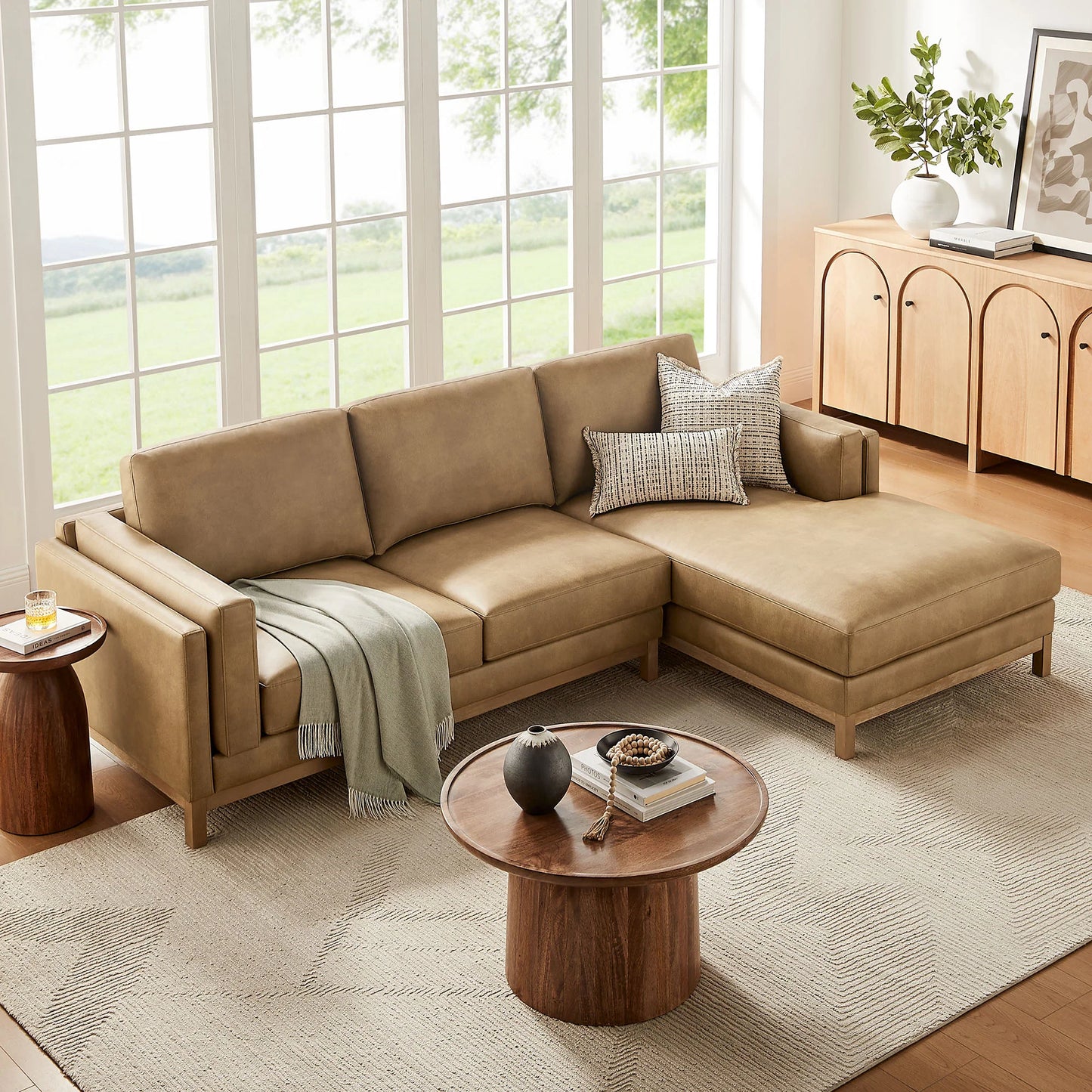 Roscoe Right-Facing Vegan Leather Sectional Sofa – Modern L-Shaped Couch with Chaise Lounge