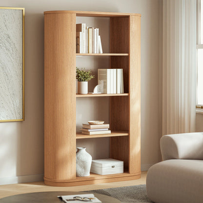 Aspect 74" Curved 4-Tier Bookshelf in Natural – Stylish Modern Storage