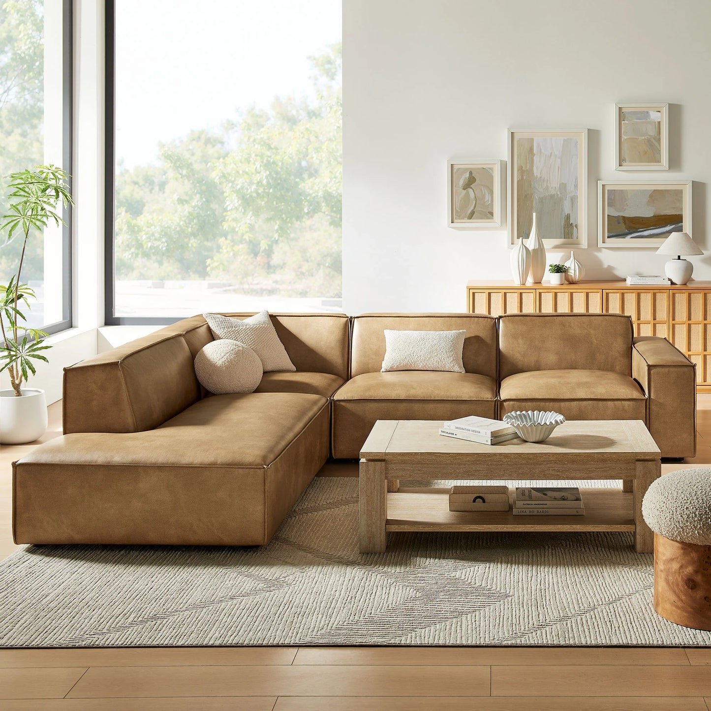 Restore 4‑Piece Vegan Leather Modular L‑Shaped Sofa