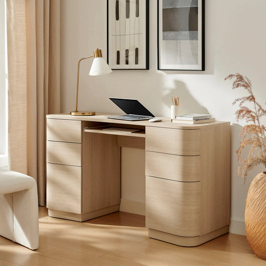 Mirae 55'' Curved Office Desk – Modern 6-Drawer Executive Workstation