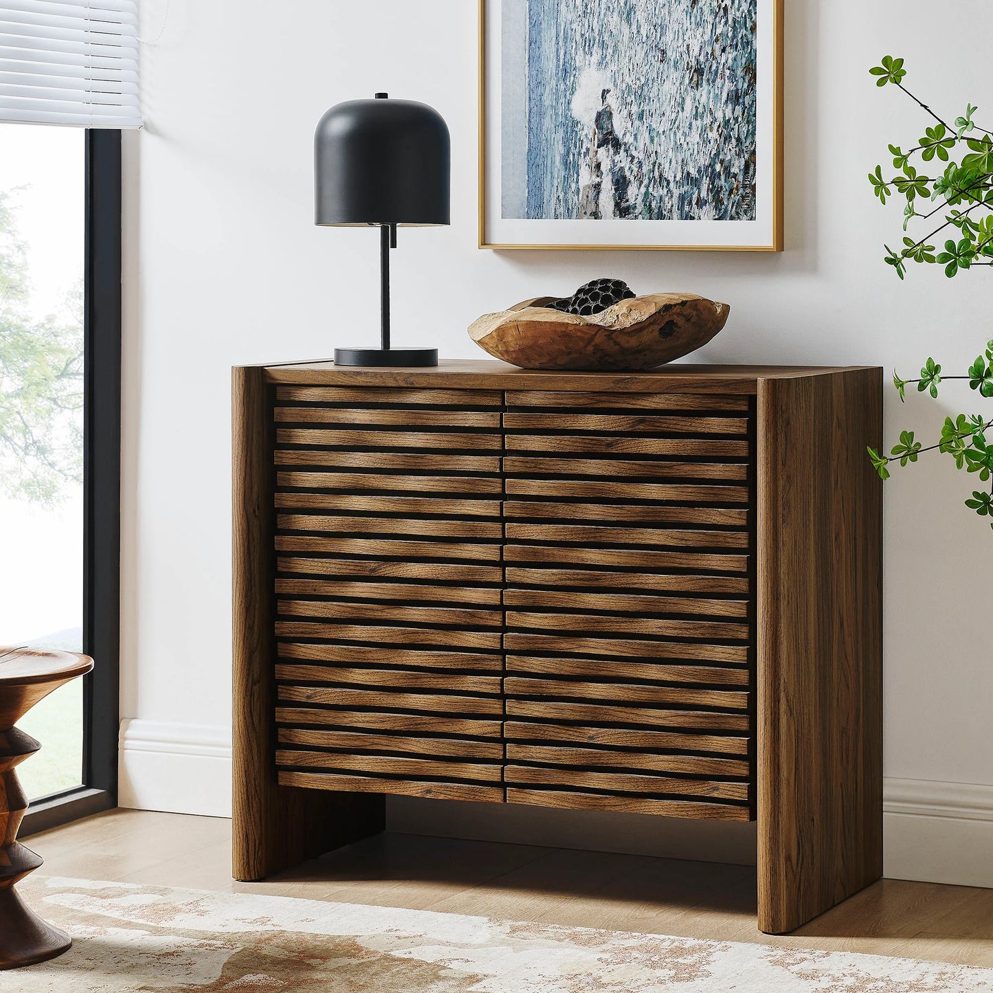 Emric Wave Accent Cabinet in Walnut – Modern Storage with Curved Design