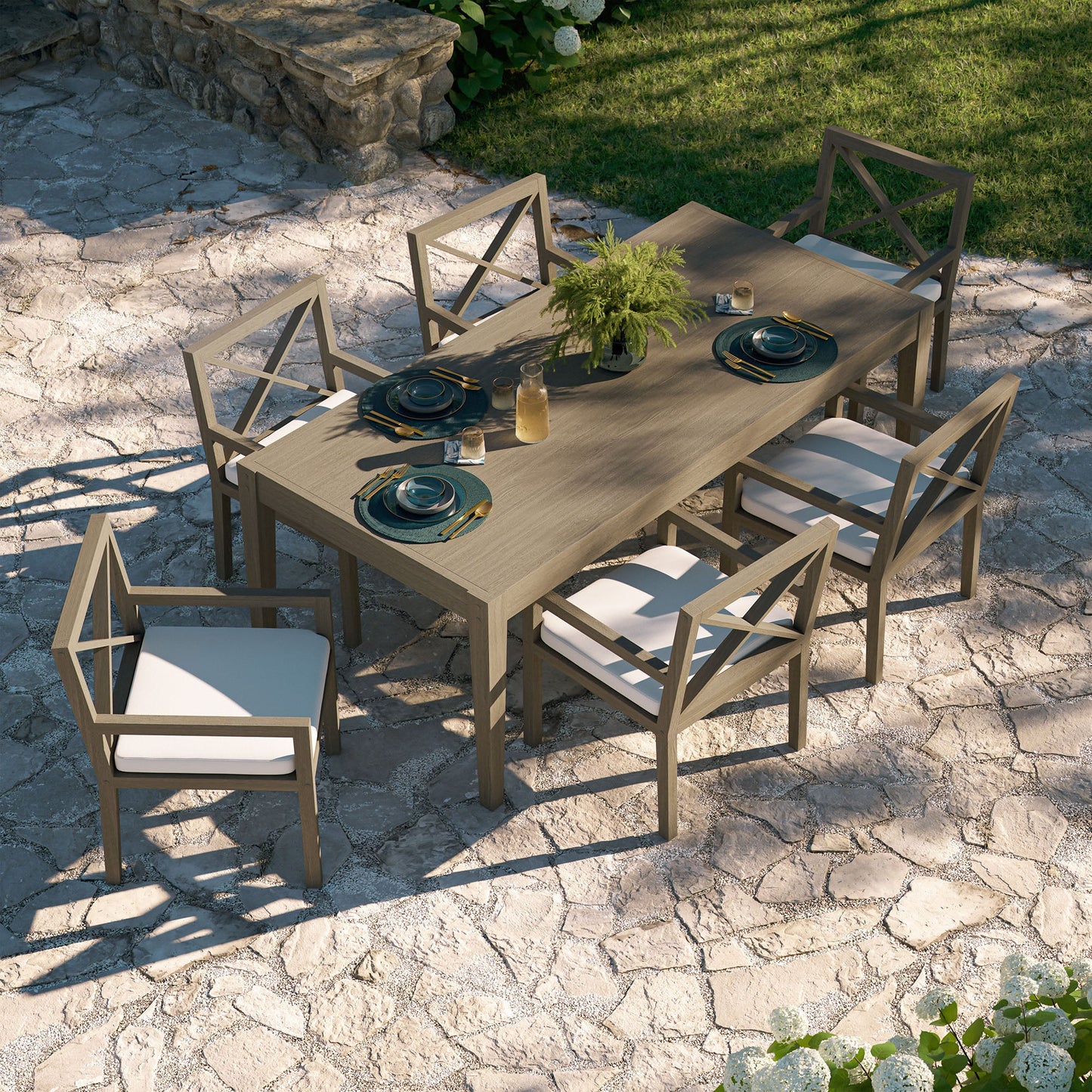 Northlake 7-Piece Outdoor Patio Dining Set – Teak Wood Construction in Weathered Gray Finish