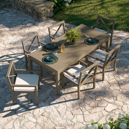 Northlake 7-Piece Outdoor Patio Dining Set – Teak Wood Construction in Weathered Gray Finish