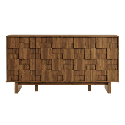 Owen 59" Geometric Sideboard in Walnut – 4-Door Modern Storage Cabinet