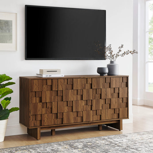 Owen 59" Geometric Sideboard in Walnut – 4-Door Modern Storage Cabinet