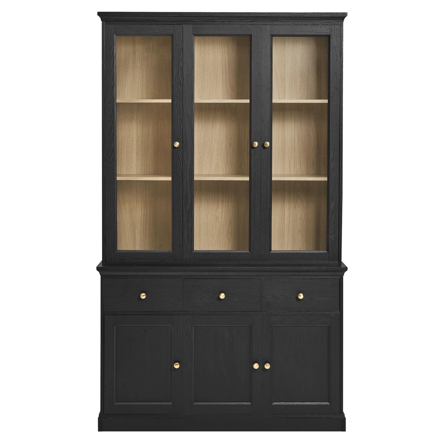 Amara 79-Inch Black Oak Storage Display Cabinet – Large Modern Cabinet with Shelves & Doors