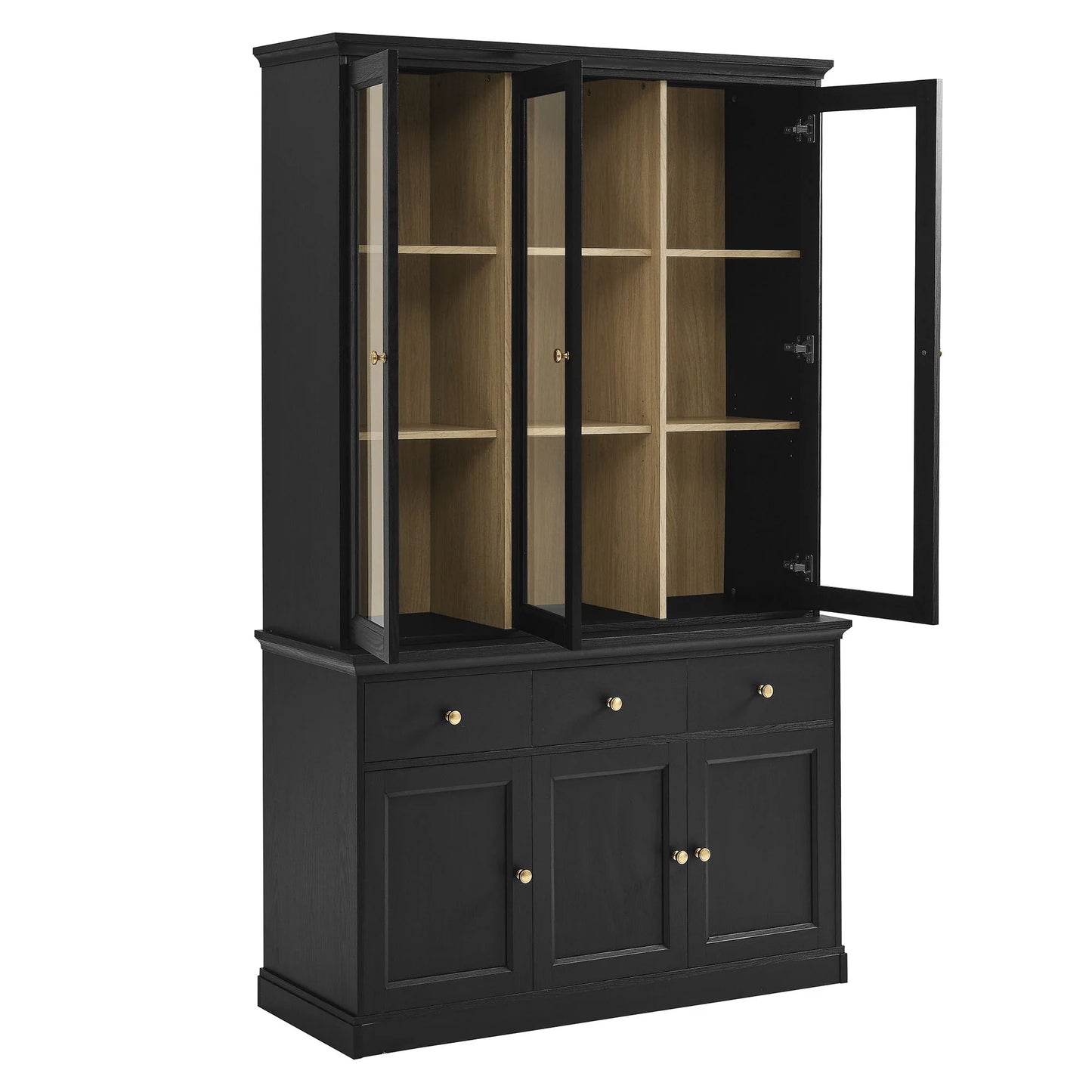 Amara 79-Inch Black Oak Storage Display Cabinet – Large Modern Cabinet with Shelves & Doors