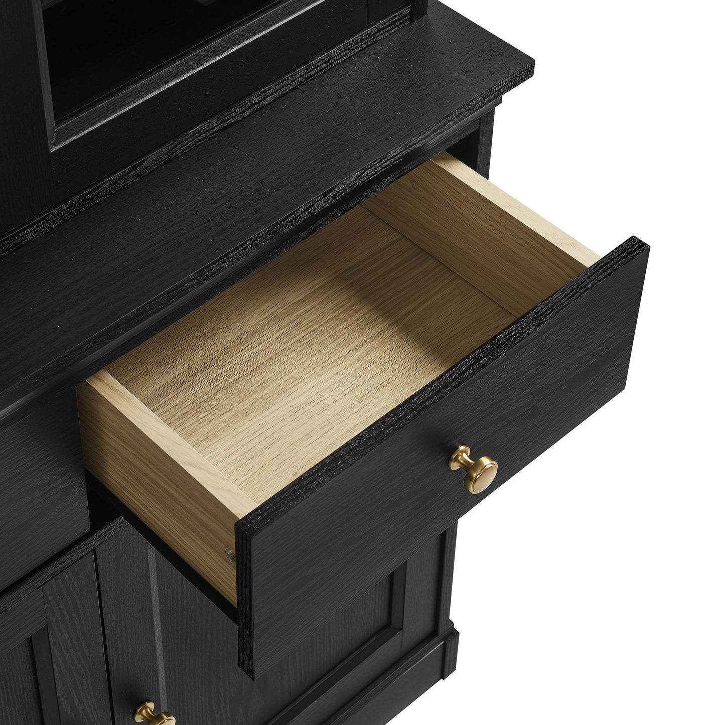 Amara 79-Inch Black Oak Storage Display Cabinet – Large Modern Cabinet with Shelves & Doors