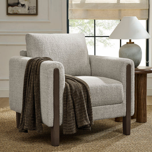 Hawken Bouclé Fabric Accent Armchair – Modern Upholstered Lounge Chair with Curved Backrest