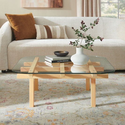 Isby 35-Inch Tempered Glass Coffee Table – Modern Round Living Room Table with Metal Base