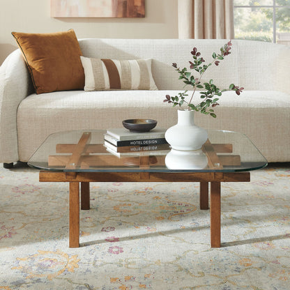 Isby 35-Inch Tempered Glass Coffee Table – Modern Round Living Room Table with Metal Base