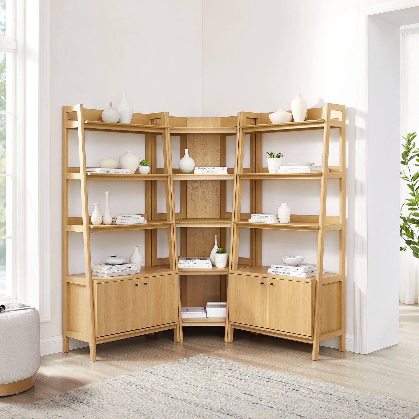 Bixby 3-Piece Corner Bookshelf Set with Wide Bookshelves