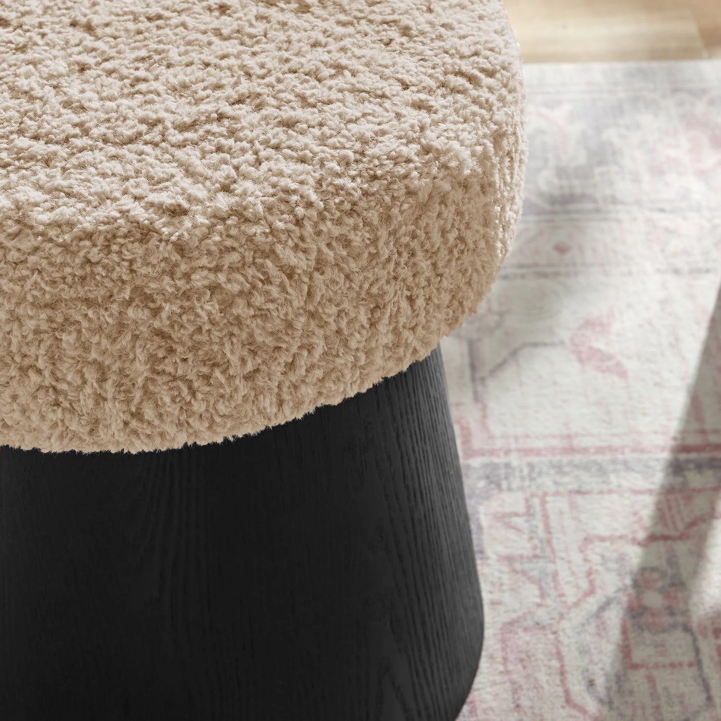 Ketra Round Faux Shearling Ottoman Footstool