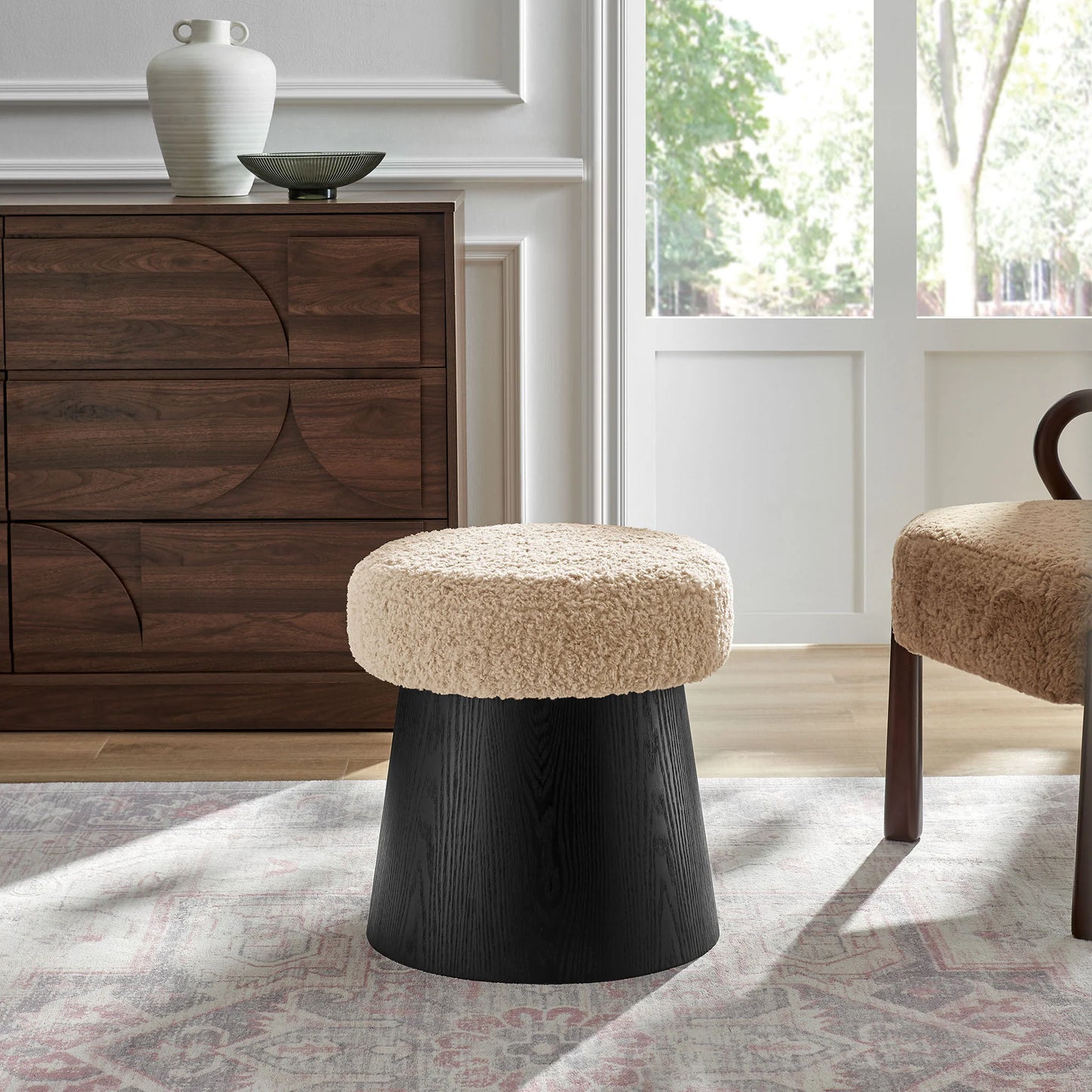 Ketra Round Faux Shearling Ottoman Footstool