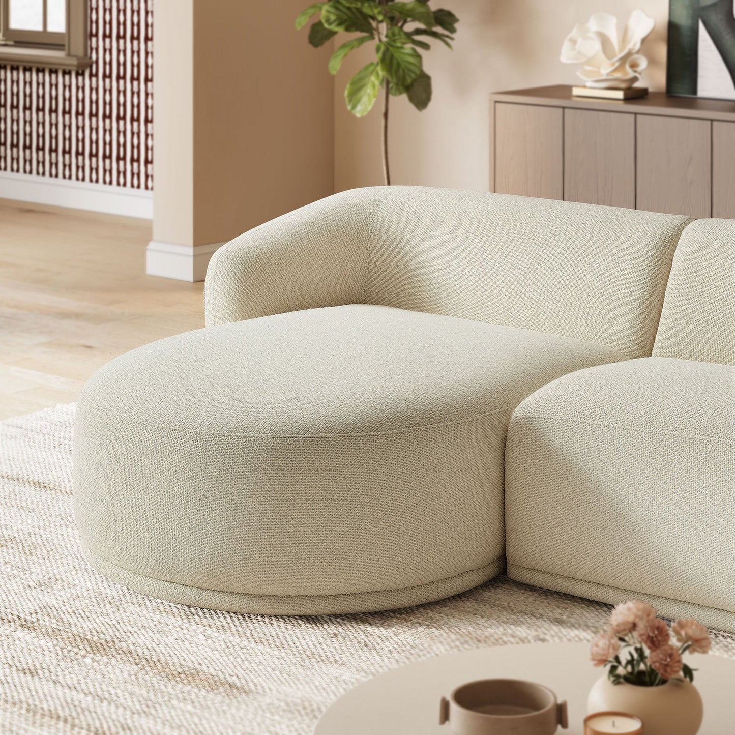 Monica 2 Piece Left Facing Boucle Fabric Modular Sofa with Chaise