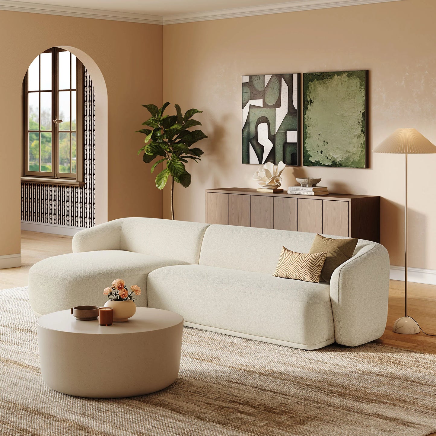 Monica 2 Piece Left Facing Boucle Fabric Modular Sofa with Chaise