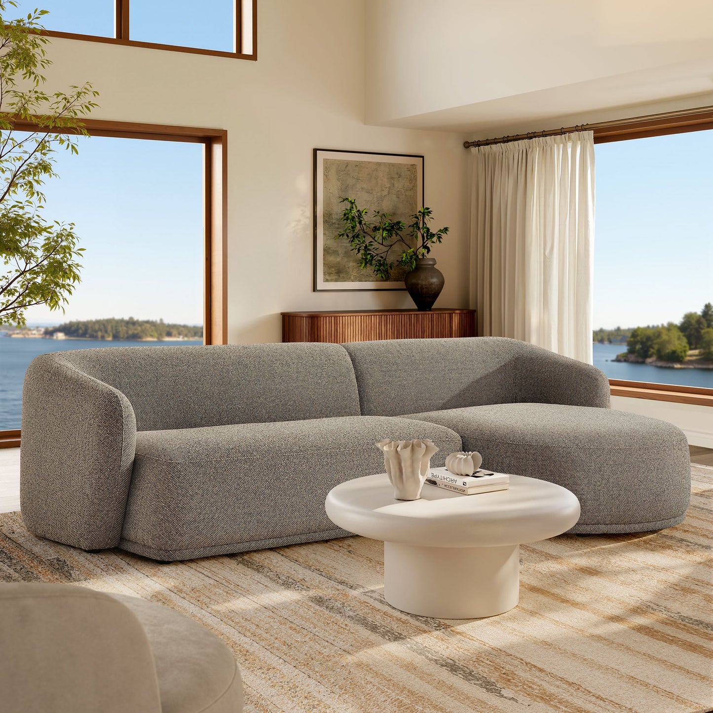 Monica 2 Piece Right Facing Boucle Fabric Modular Sofa with Chaise