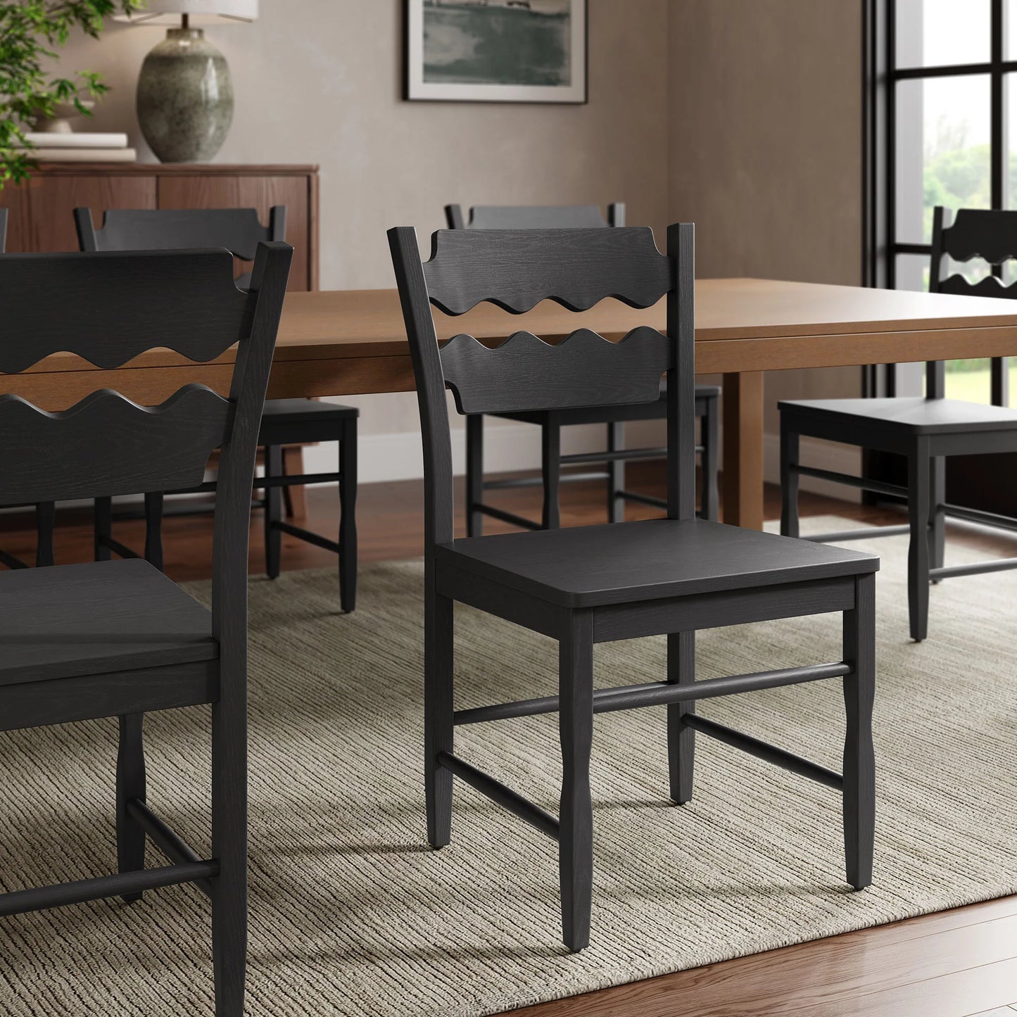 Jax Oak Wood Dining Chair With Wavy Razor Back