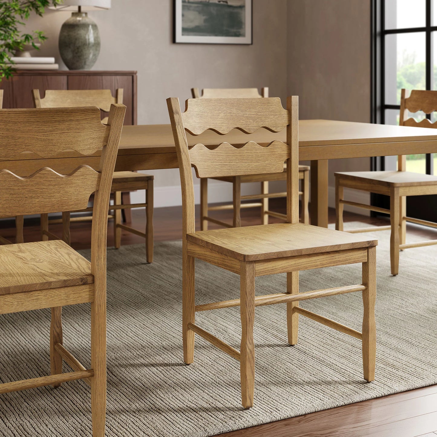 Jax Oak Wood Dining Chair With Wavy Razor Back