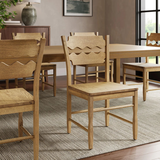 Jax Oak Wood Dining Chair – Wavy Razor Back – Weathered Oak Finish