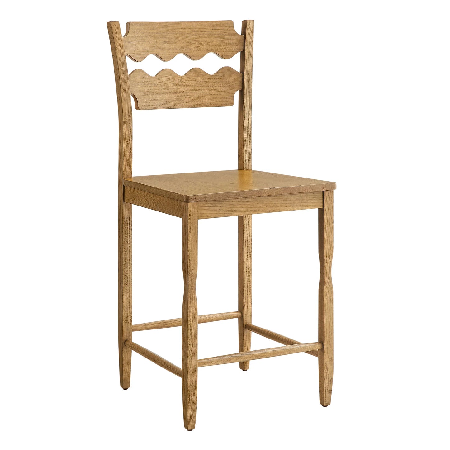 Jax Oak Wood Counter Stool With Wavy Razor Back