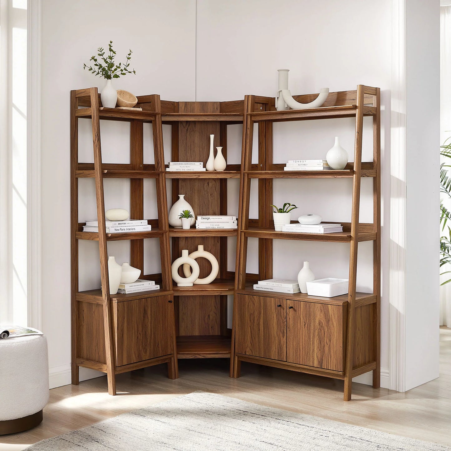 Bixby 3 Piece Corner Bookshelf Set With Wide and Narrow Bookshelves