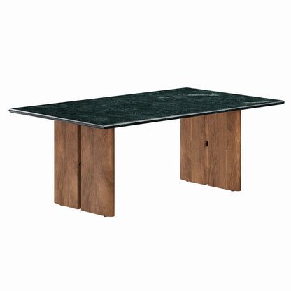 Amistad Walnut Green Marble Rectangular Coffee Table