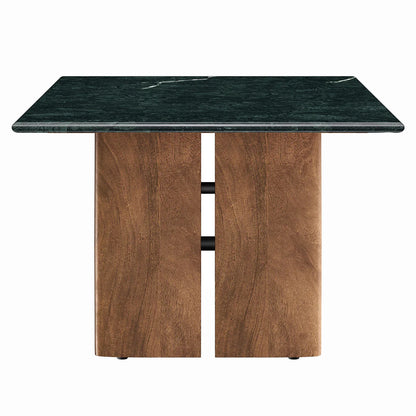 Amistad Walnut Green Marble Rectangular Coffee Table