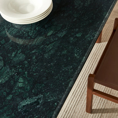 Amistad 72‑Inch Walnut Green Marble Dining Table