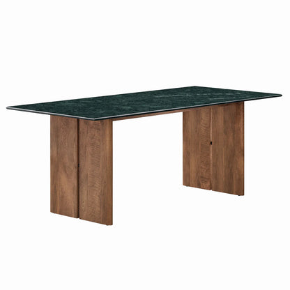 Amistad 86‑Inch Walnut Green Marble Dining Table