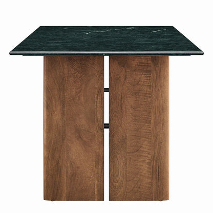 Amistad 86‑Inch Walnut Green Marble Dining Table