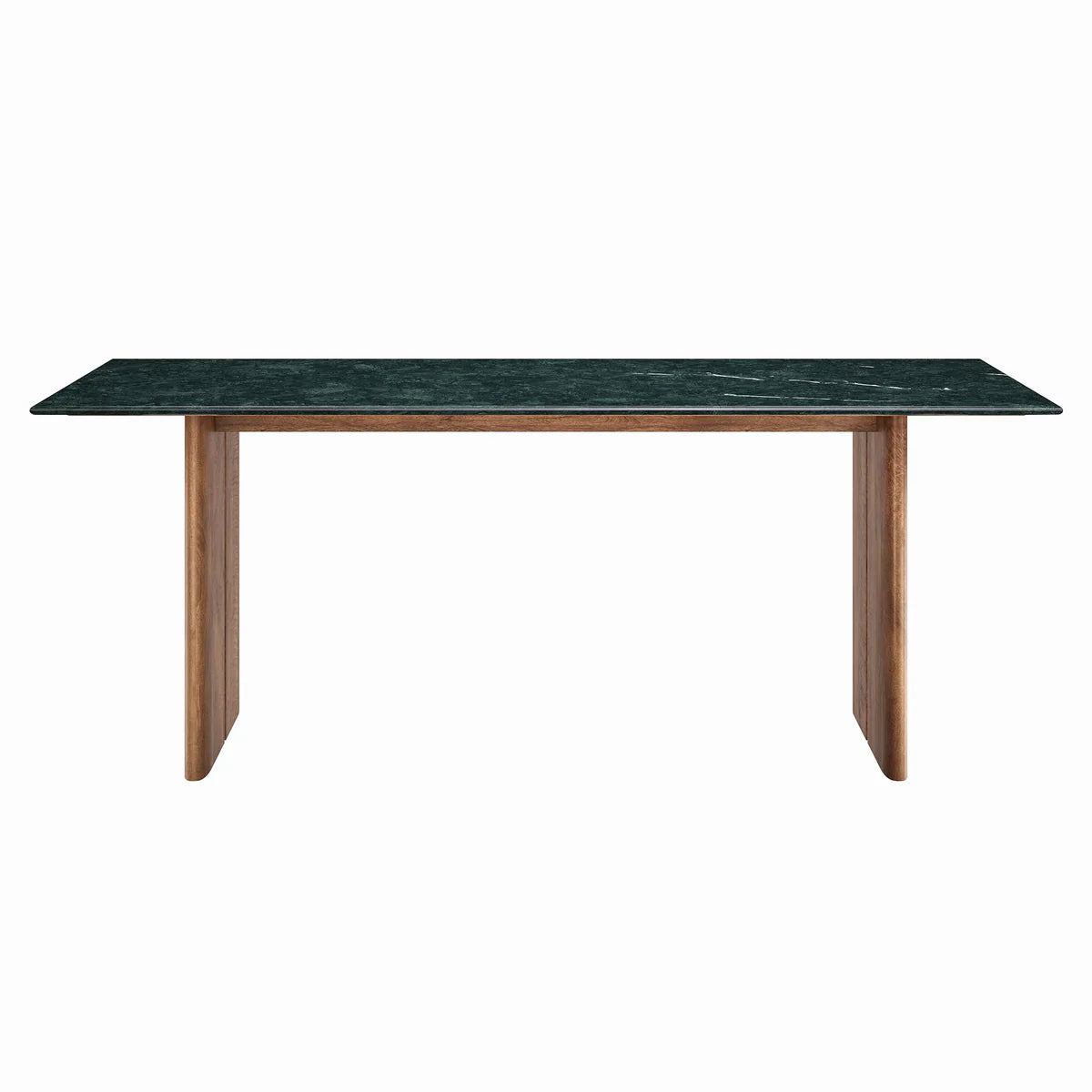 Amistad 86‑Inch Walnut Green Marble Dining Table