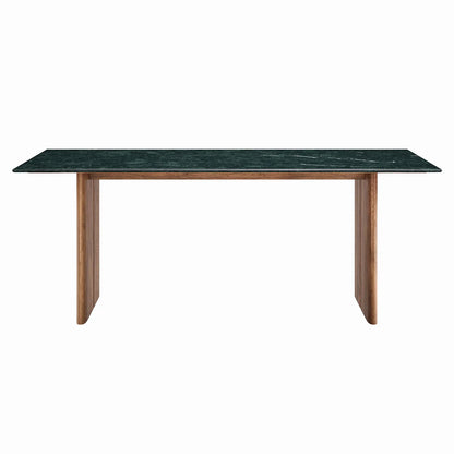 Amistad 86‑Inch Walnut Green Marble Dining Table