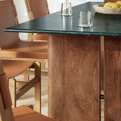 Amistad 86‑Inch Walnut Green Marble Dining Table